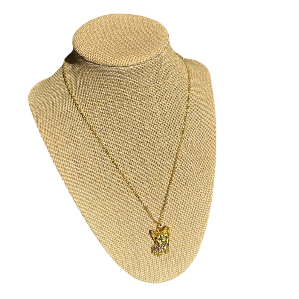 Gold Necklace with Dog Pendant with Rhinestones